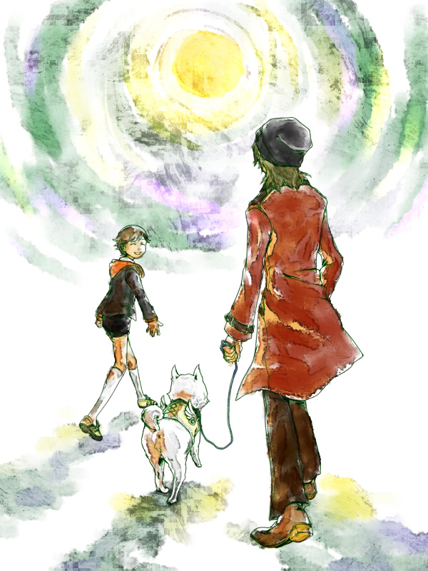 aragaki shinjirou, amada ken, and koromaru (persona and 1 more) drawn by mo_no_(pixiv_1155623)