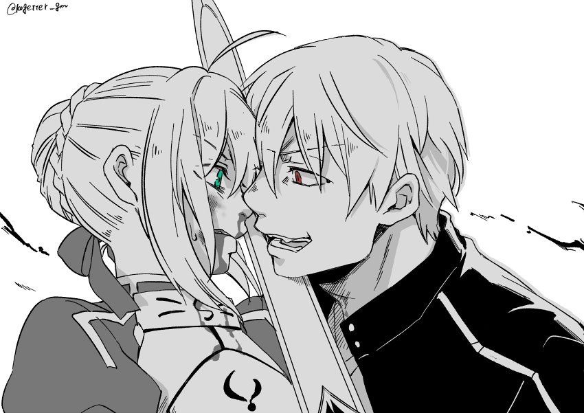 artoria pendragon, saber, and gilgamesh (fate and 1 more) drawn by moonlight_0423