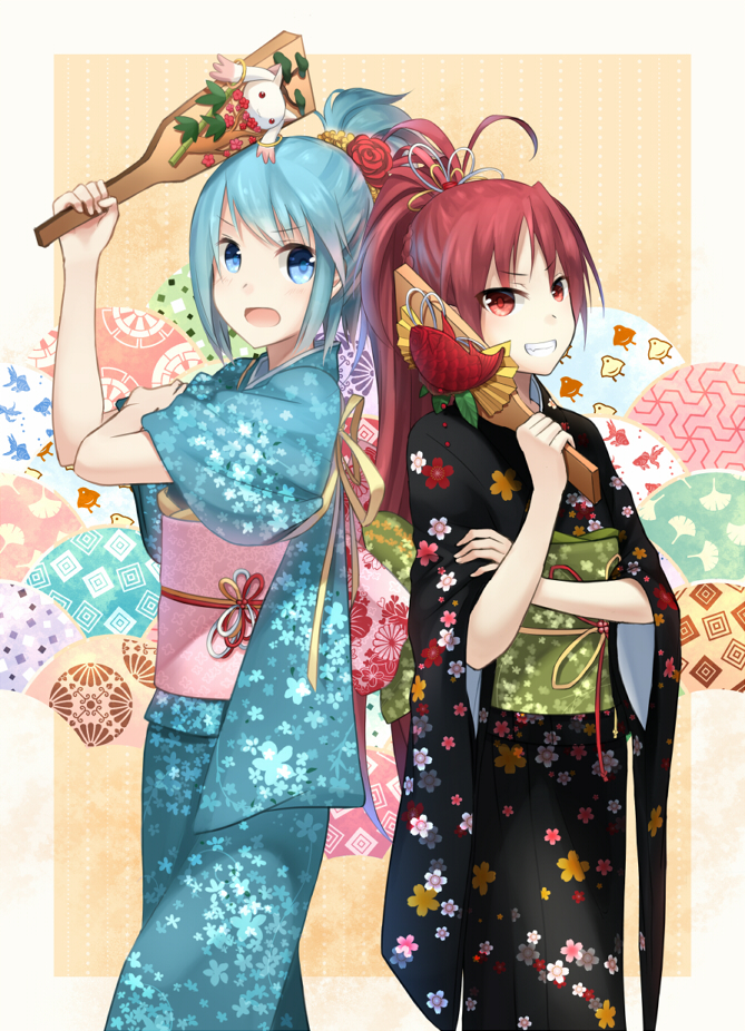 miki sayaka, sakura kyoko, and kyubey (mahou shoujo madoka magica) drawn by tsuruki_noki