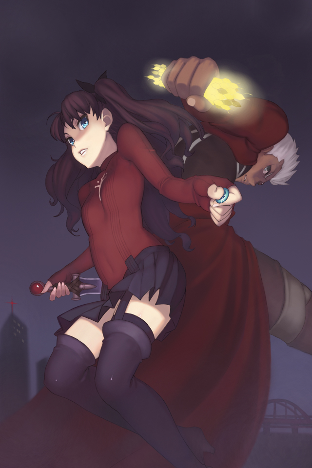 archer and tohsaka rin (fate and 1 more) drawn by yuksi