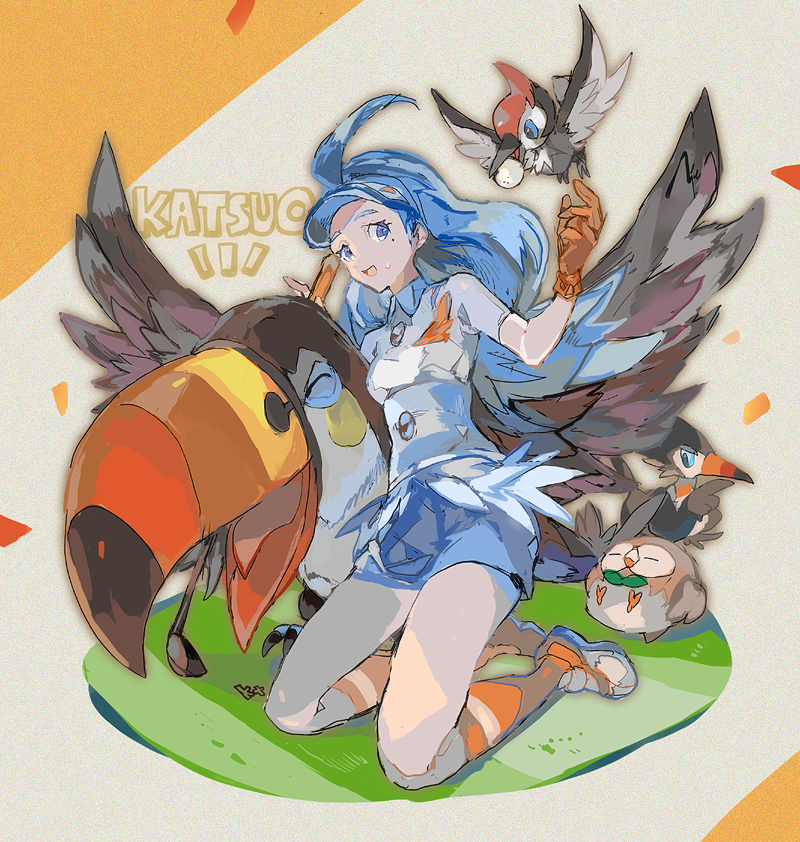rowlet, kahili, pikipek, toucannon, and trumbeak (pokemon and 1 more) drawn by kantarou_(8kan)