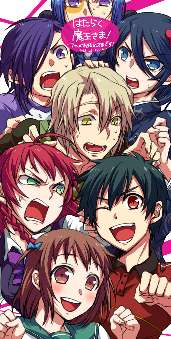 sasaki chiho, yusa emi, maou sadao, kamazuki suzuno, ashiya shirou, and 2 more (hataraku maou-sama!) drawn by hatsu_(10fu-kozou)