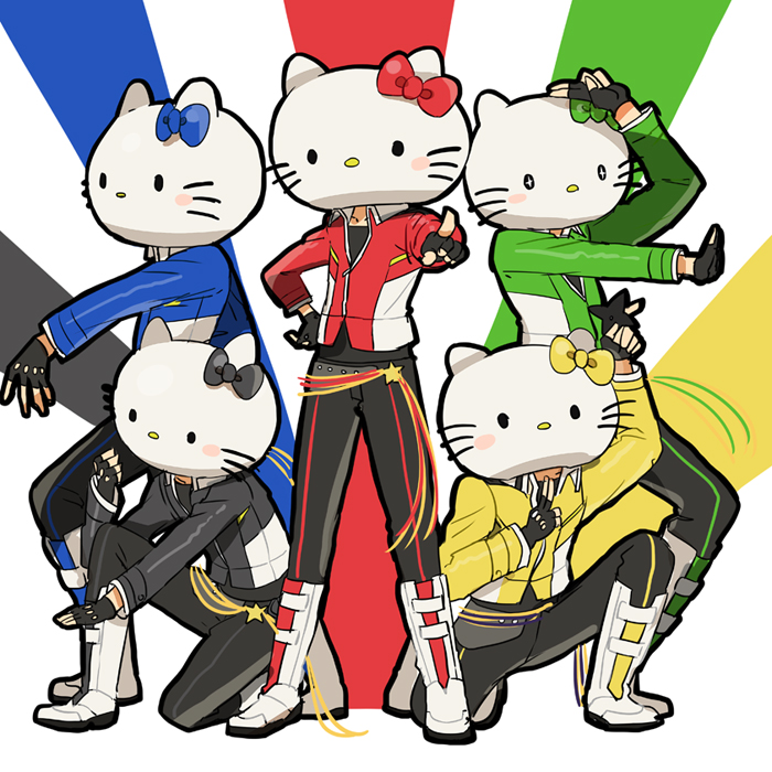hello kitty, morisawa chiaki, shinkai kanata, sengoku shinobu, takamine midori, and 1 more (ensemble stars! and 2 more) drawn by houhou_(black_lack)