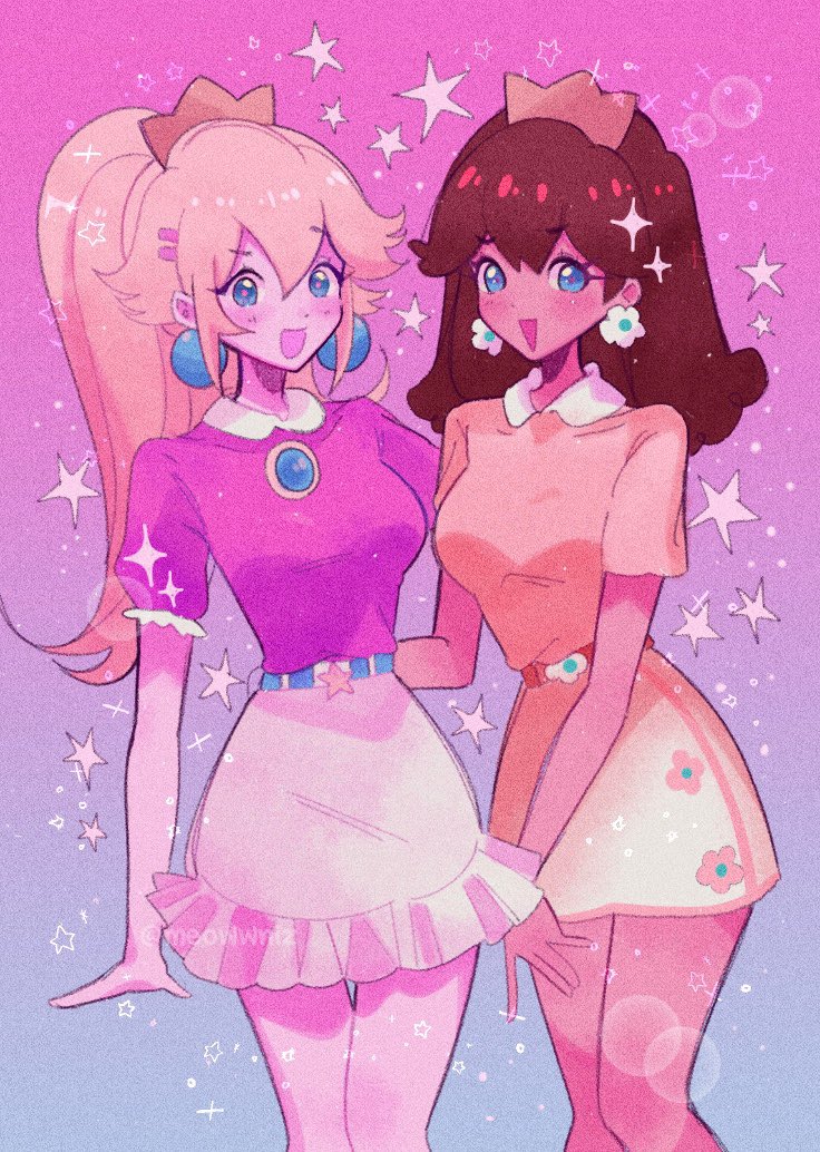 princess peach and princess daisy (mario and 2 more) drawn by meowwniz