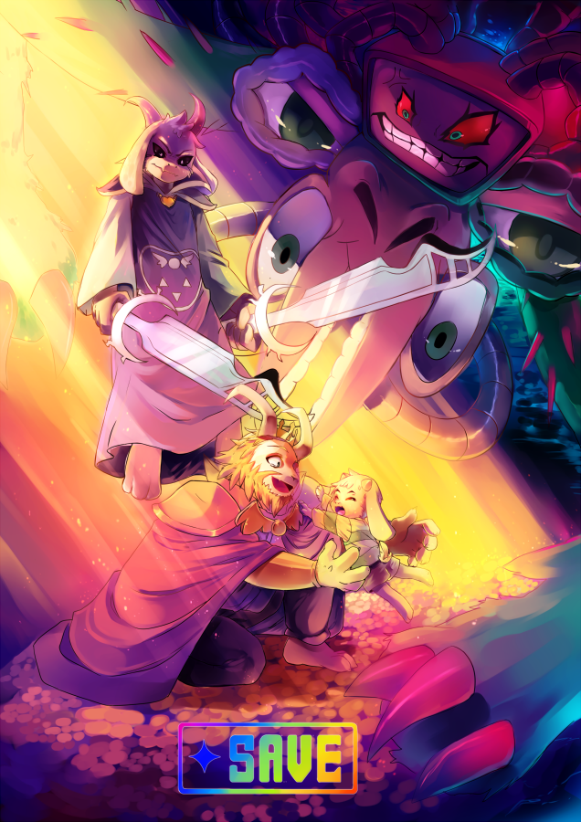 asriel dreemurr, asgore dreemurr, and photoshop flowey (undertale) drawn by lukyyuki