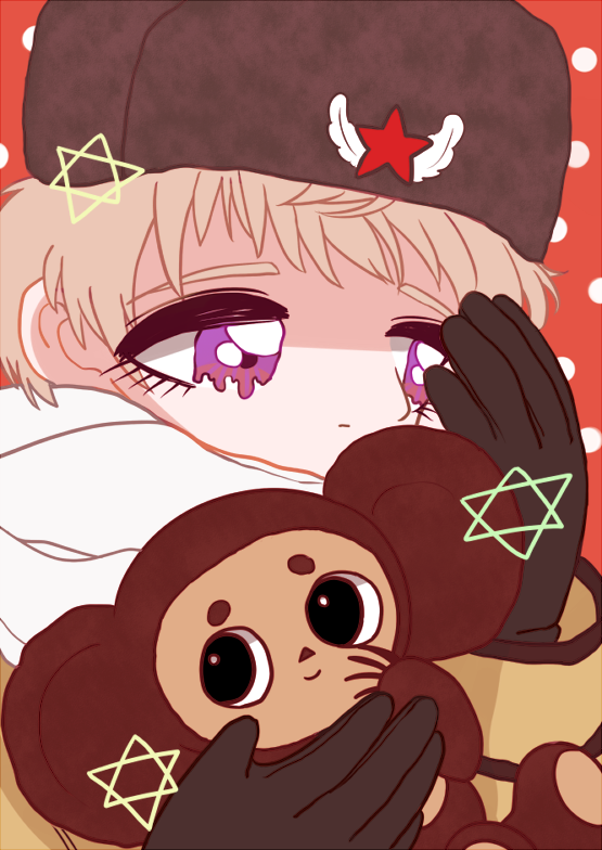 russia and cheburashka (axis powers hetalia and 1 more) drawn by helloneko