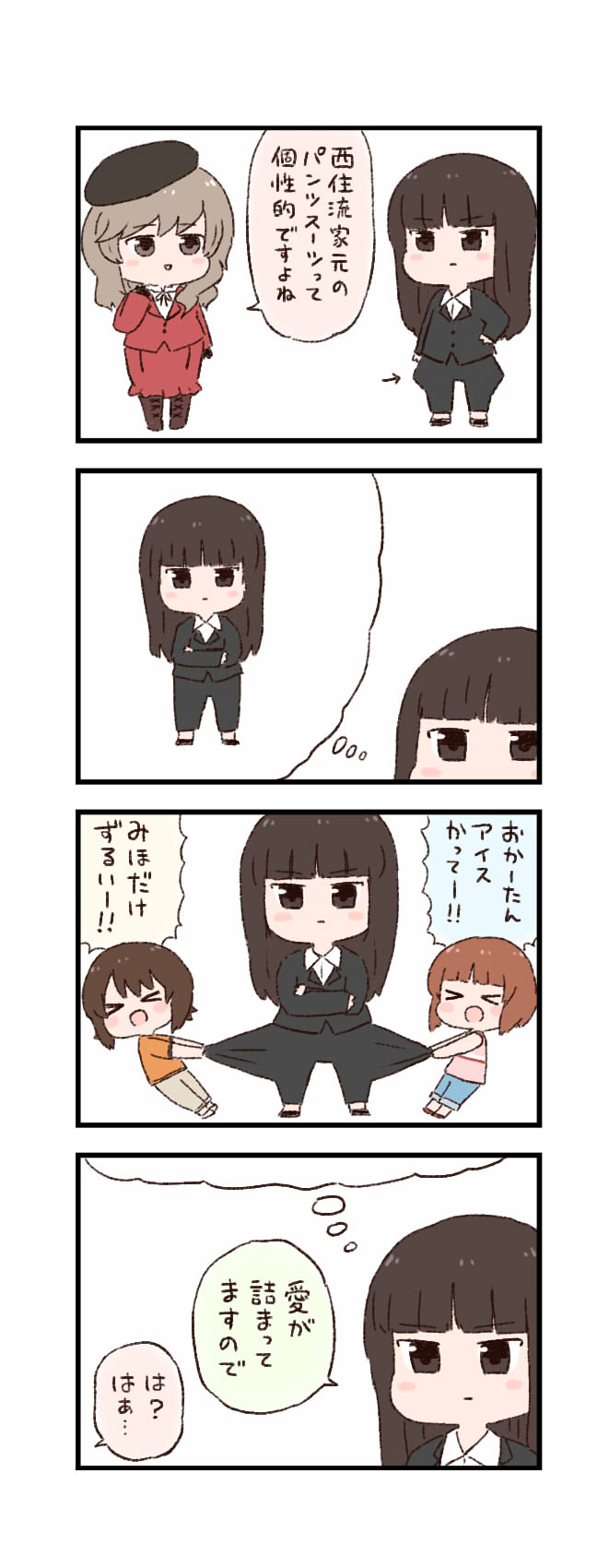 nishizumi miho, nishizumi maho, nishizumi shiho, and shimada chiyo (girls und panzer) drawn by batta_(ijigen_debris)
