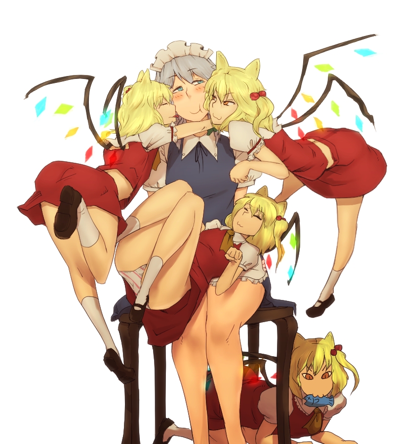 flandre scarlet and izayoi sakuya (touhou) drawn by sekiyu_(spartan)