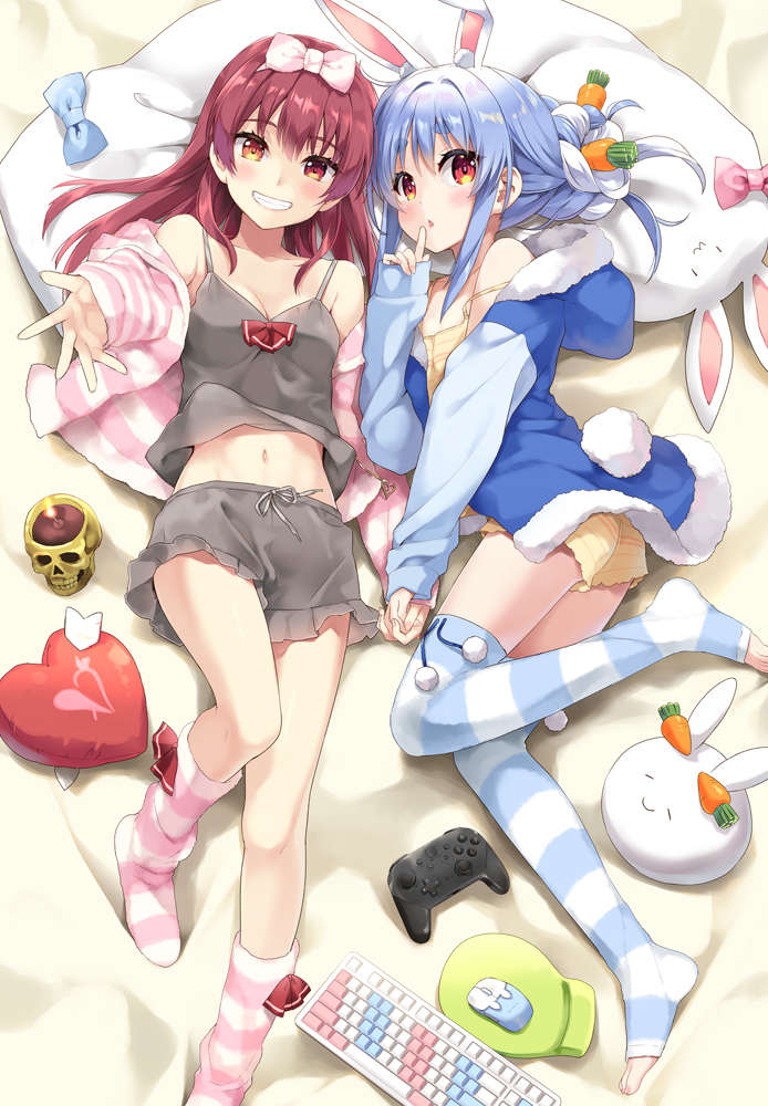 houshou marine, usada pekora, and pekomon (hololive) drawn by eretto
