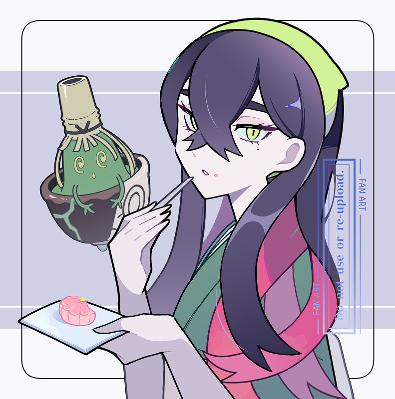 carmine and sinistcha (pokemon and 1 more) drawn by sasa_kado_(redbluemoon74)