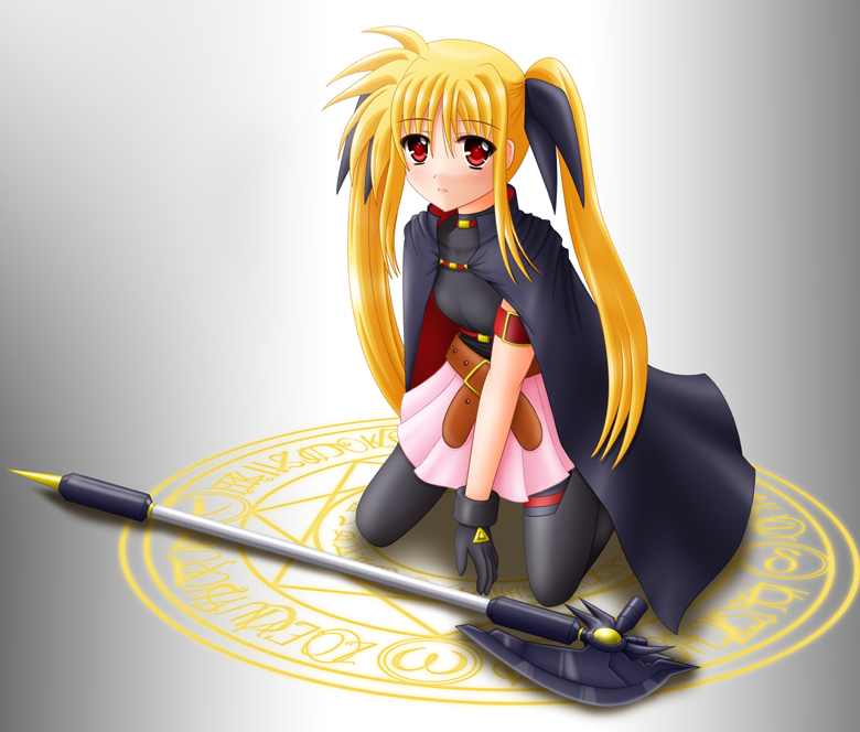 fate testarossa and bardiche (lyrical nanoha and 2 more) drawn by yamaguchi_ugou