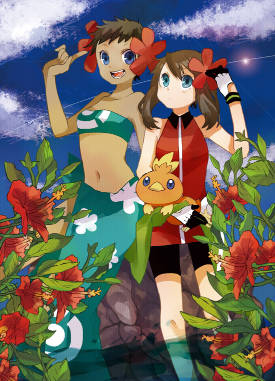 may, torchic, and phoebe (pokemon and 1 more) drawn by buzz_(moi)