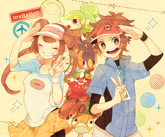 rosa, oshawott, snivy, tepig, nate, and 3 more (pokemon and 1 more) drawn by uekura_eku