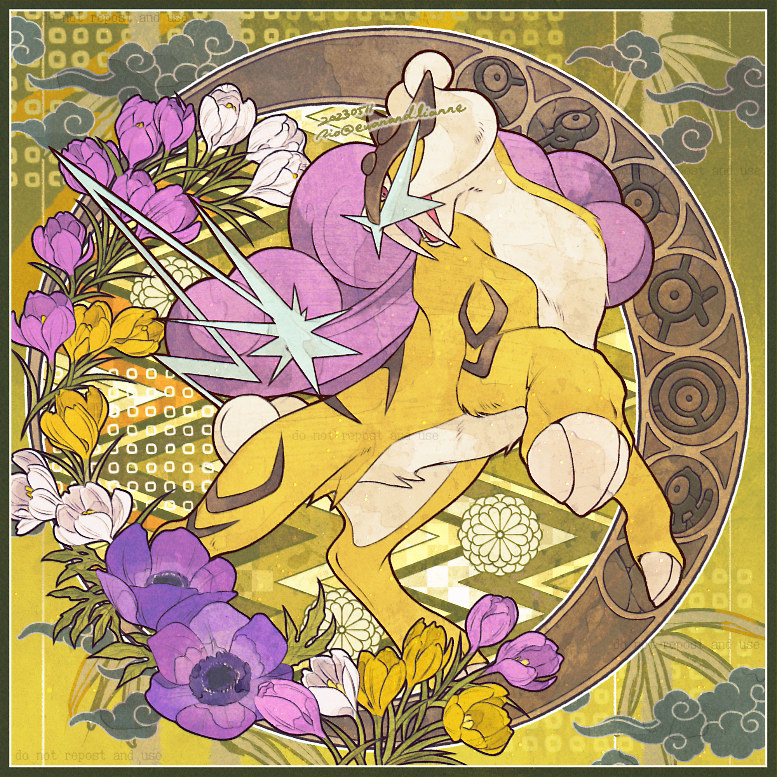 raikou, unown, unown a, unown o, unown i, and 3 more (pokemon) drawn by rio_(ewanandlianne)