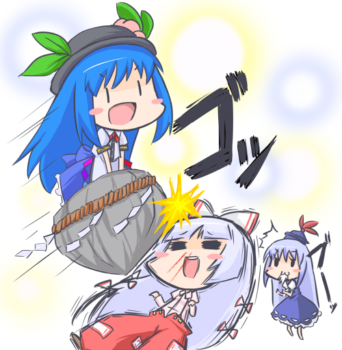fujiwara no mokou, kamishirasawa keine, and hinanawi tenshi (touhou) drawn by nekoyama