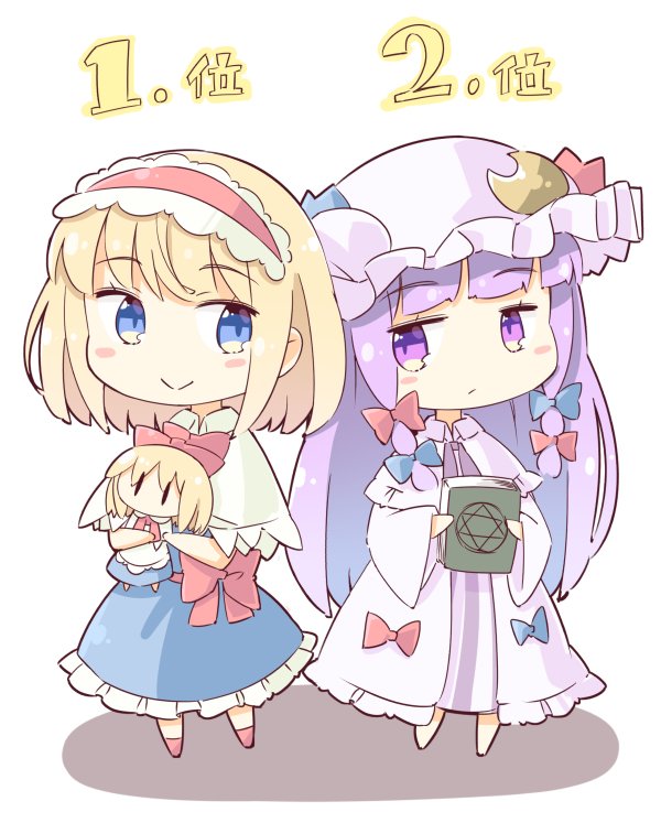 alice margatroid, patchouli knowledge, and shanghai doll (touhou) drawn by arnest