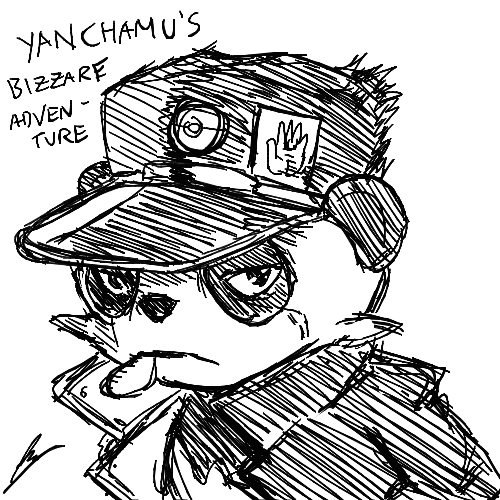 kujo jotaro and pancham (pokemon and 2 more) drawn by borockman