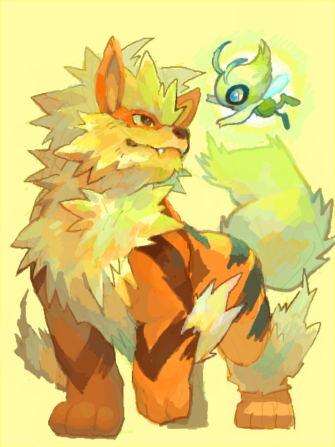 celebi and arcanine (pokemon) drawn by d&p