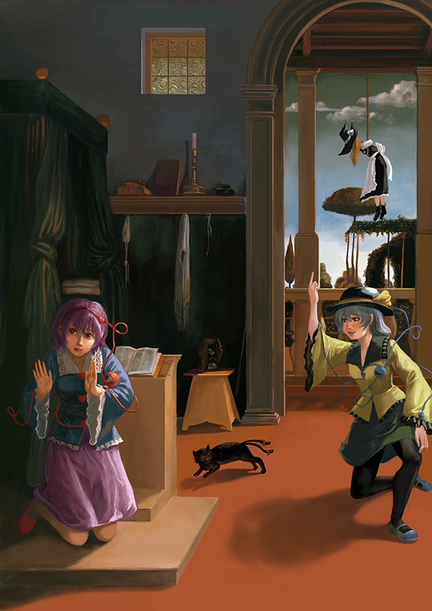 kirisame marisa, komeiji koishi, komeiji satori, and kaenbyou rin (touhou) drawn by amibazh