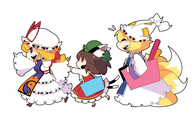 yakumo yukari, yakumo ran, and chen (touhou) drawn by mzh
