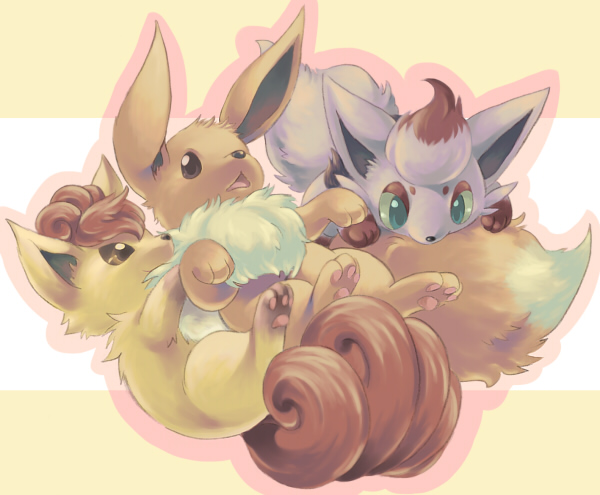 eevee, vulpix, and zorua (pokemon) drawn by ibui_matsumoto