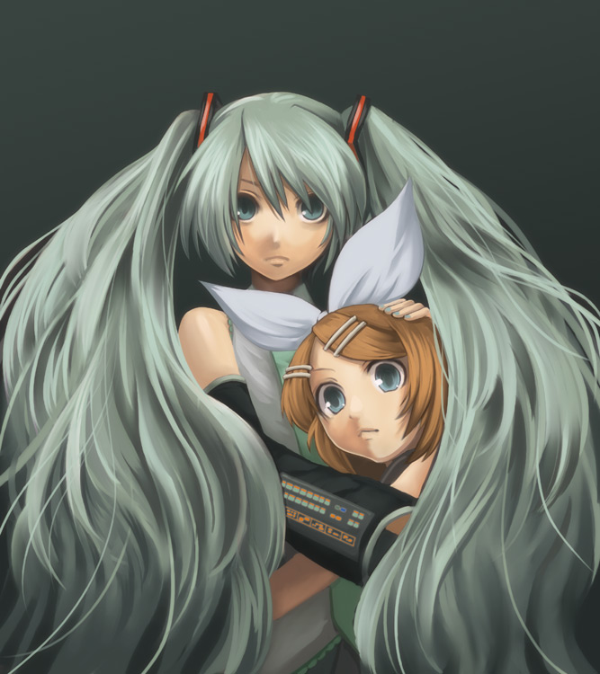 hatsune miku and kagamine rin (vocaloid) drawn by fujipo
