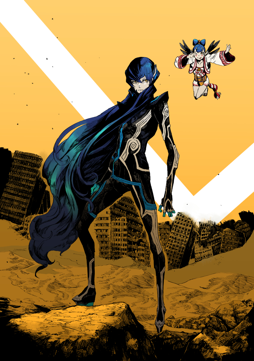protagonist and amanozako (shin megami tensei and 1 more) drawn by 1ji45fun