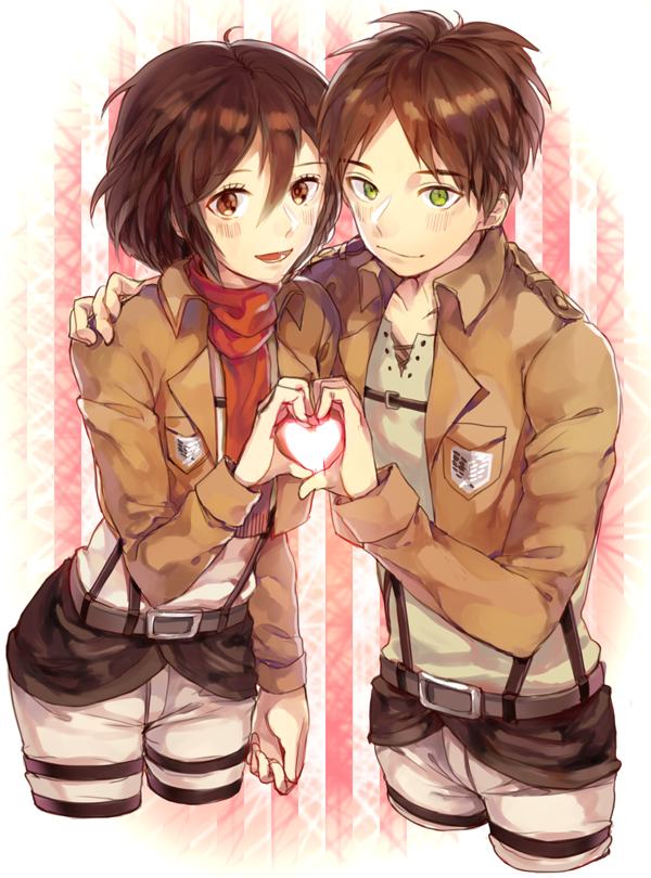 mikasa ackerman and eren yeager (shingeki no kyojin) drawn by syu_(no1zerg)