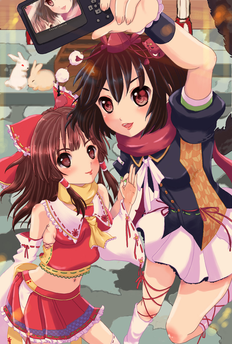 hakurei reimu and shameimaru aya (touhou) drawn by ricca