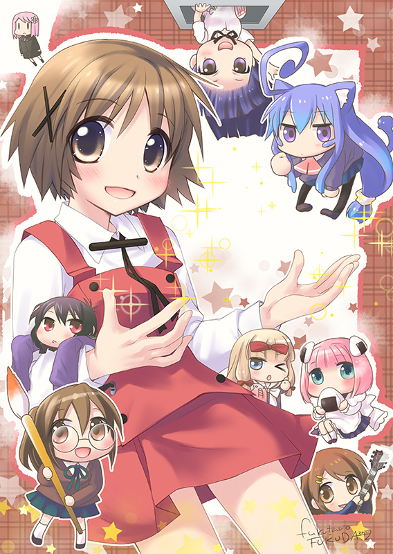 hirasawa yui, yuno, ichii tooru, miniwa tsumiki, yamaguchi kisaragi, and 1 more (k-on! and 6 more) drawn by fukuda_fukutarou