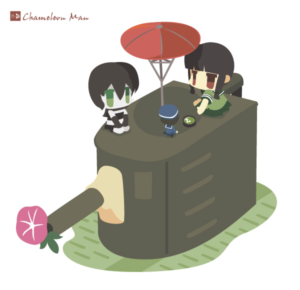 kitakami, fairy, ri-class heavy cruiser, and 14cm single gun mount (kantai collection) drawn by chameleon_man_(three)