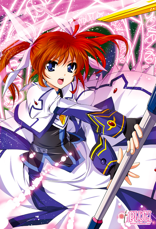 takamachi nanoha and raising heart (lyrical nanoha and 3 more) drawn by kanna_(plum)