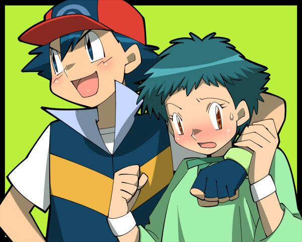 ash ketchum and angie (pokemon and 1 more) drawn by amada