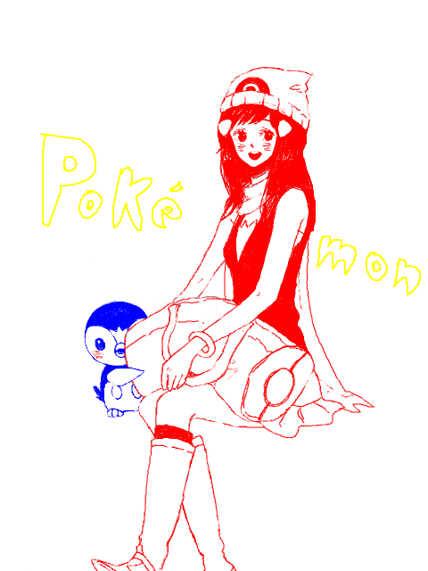 dawn and piplup (pokemon and 1 more) drawn by ahiru_(tegaki)