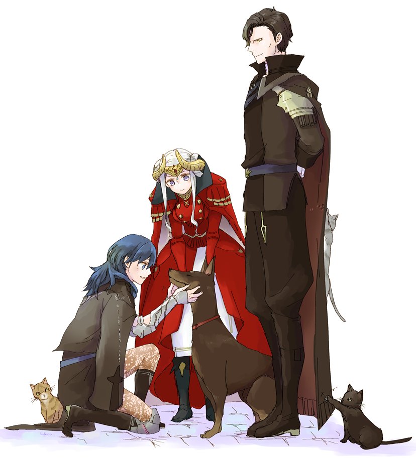 female byleth, edelgard von hresvelg, and hubert von vestra (fire emblem and 1 more) drawn by robaco