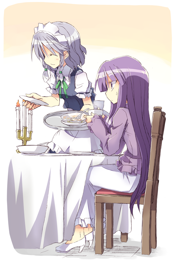 izayoi sakuya and patchouli knowledge (touhou) drawn by satou_kibi