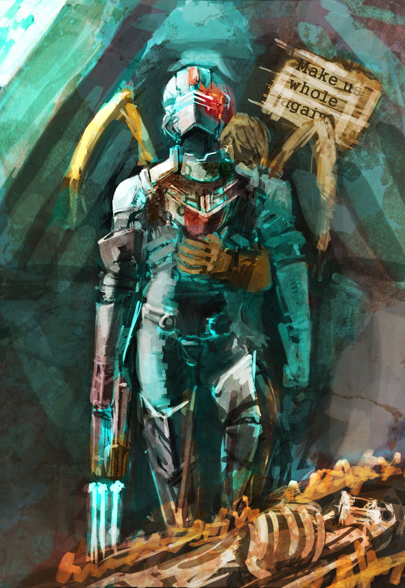 isaac clarke, slasher, and nicole brennan (dead space and 1 more) drawn by kunaboto