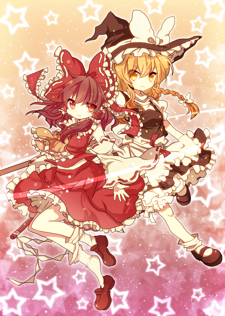 hakurei reimu and kirisame marisa (touhou) drawn by mari_audio