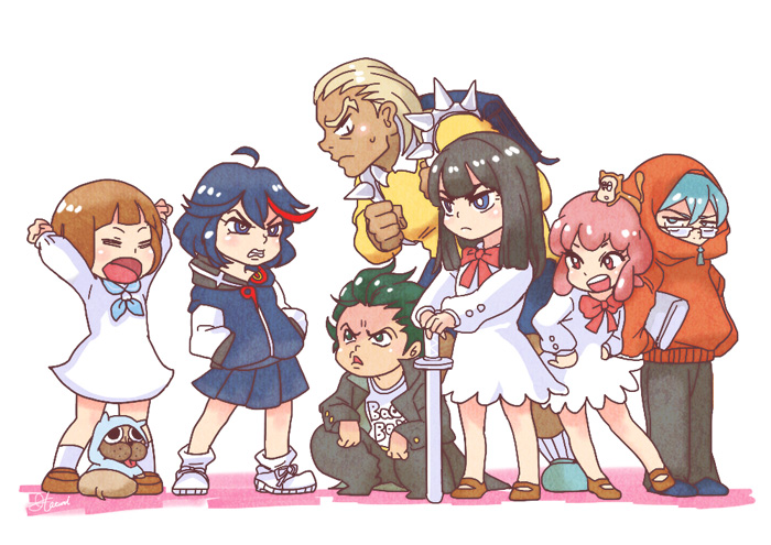 matoi ryuuko, kiryuuin satsuki, mankanshoku mako, jakuzure nonon, gamagoori ira, and 3 more (kill la kill) drawn by tatsumi