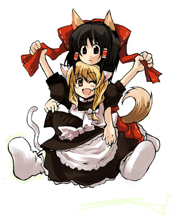 hakurei reimu and kirisame marisa (touhou) drawn by tako_(plastic_protein)