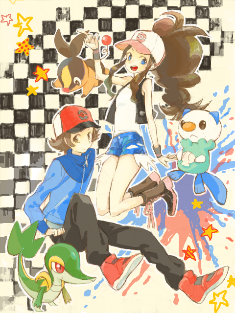 hilda, hilbert, oshawott, snivy, and tepig (pokemon and 1 more)