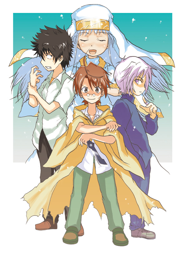 kamijou touma, index, negi springfield, satou rina, and fate averruncus (toaru majutsu no index and 1 more)