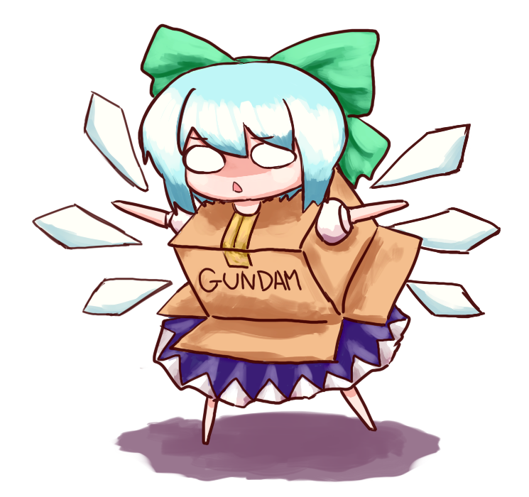 cirno and cardboard box gundam (touhou and 1 more) drawn by hal360