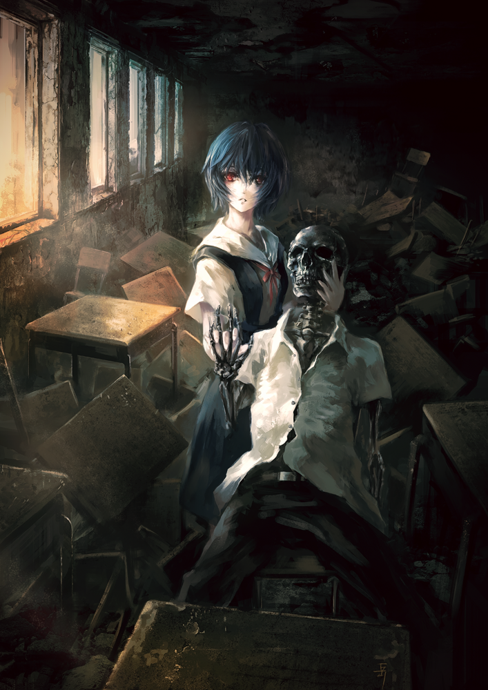 ayanami rei and ikari shinji (neon genesis evangelion) drawn by archlich