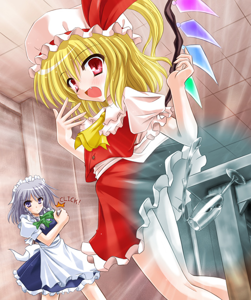 flandre scarlet and izayoi sakuya (touhou) drawn by yamu_(reverse_noise)