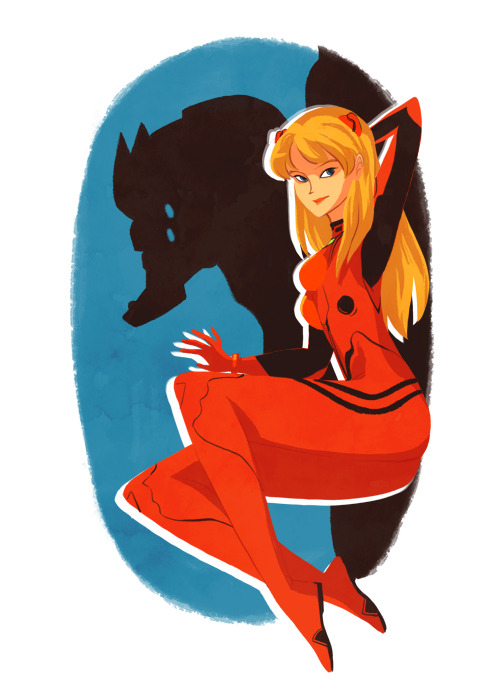 souryuu asuka langley and eva 02 (neon genesis evangelion) drawn by pikipouet
