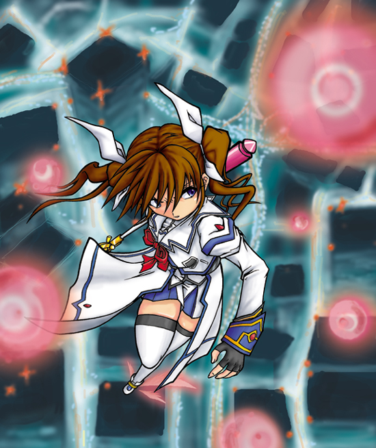 takamachi nanoha and raising heart (lyrical nanoha and 1 more) drawn by eigai_kyousuke