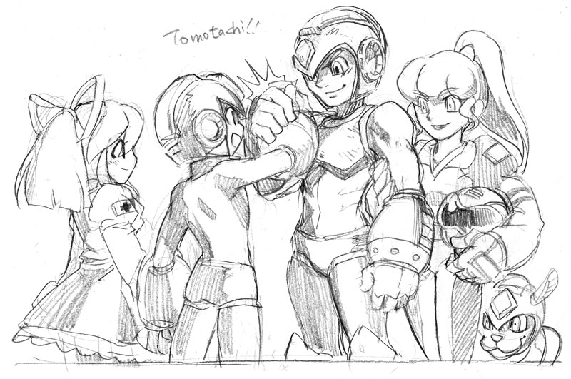 roll, mega man, and rush (mega man) drawn by mri