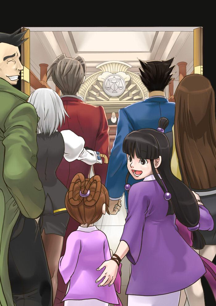 phoenix wright, miles edgeworth, maya fey, franziska von karma, dick gumshoe, and 3 more (ace attorney) drawn by sylvaniaf