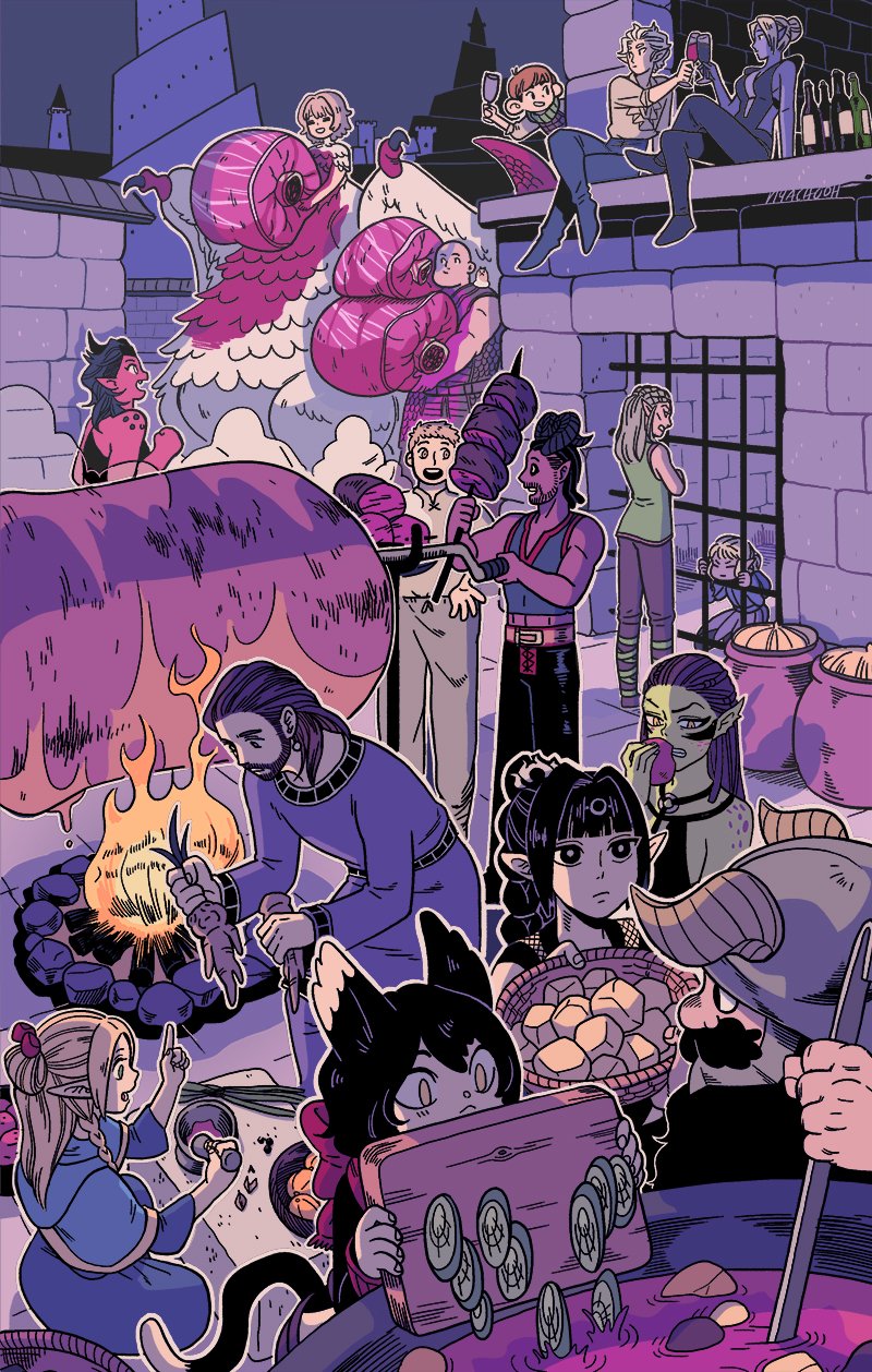 marcille donato, falin touden, laios touden, senshi, chilchuck tims, and 12 more (dungeon meshi and 3 more) drawn by nyachooh